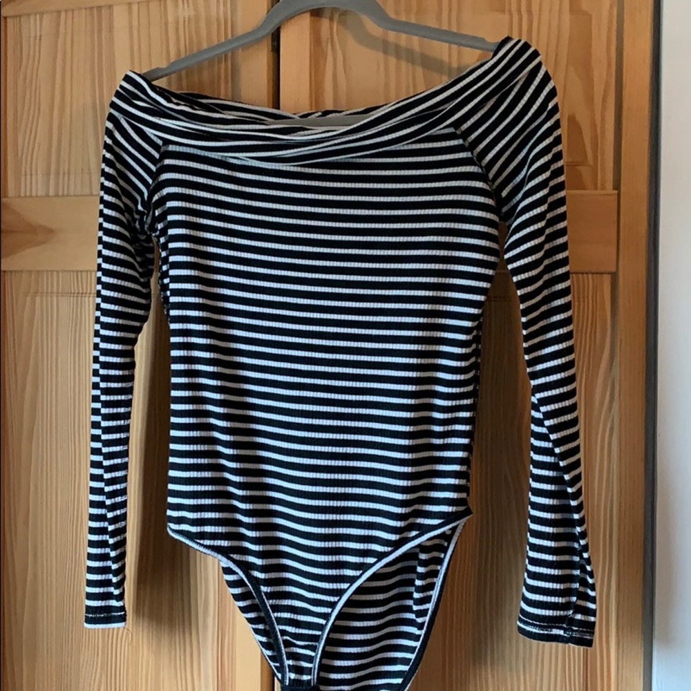 Over the shoulder stripped body suit